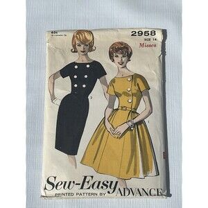 Dress Size 14 Bust 34 Vintage 50s Advance 2958 CUT Pattern Full Skirt Slim RARE